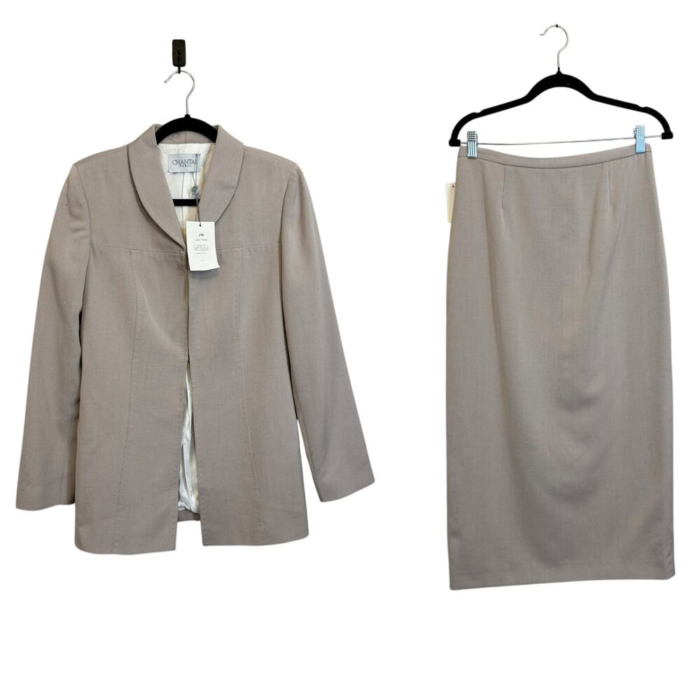 Chantal Paris Skirt & Blazer 2Piece Outfit Set 10 Gray Office Academia Italy NWT
